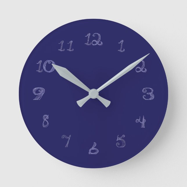 deep blue round clock with fabric font numbers (Front)