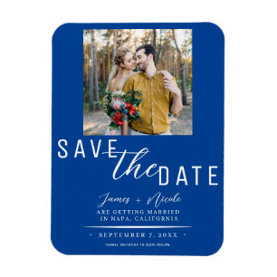 Deep Blue Save the Date Photo Wedding Magnet