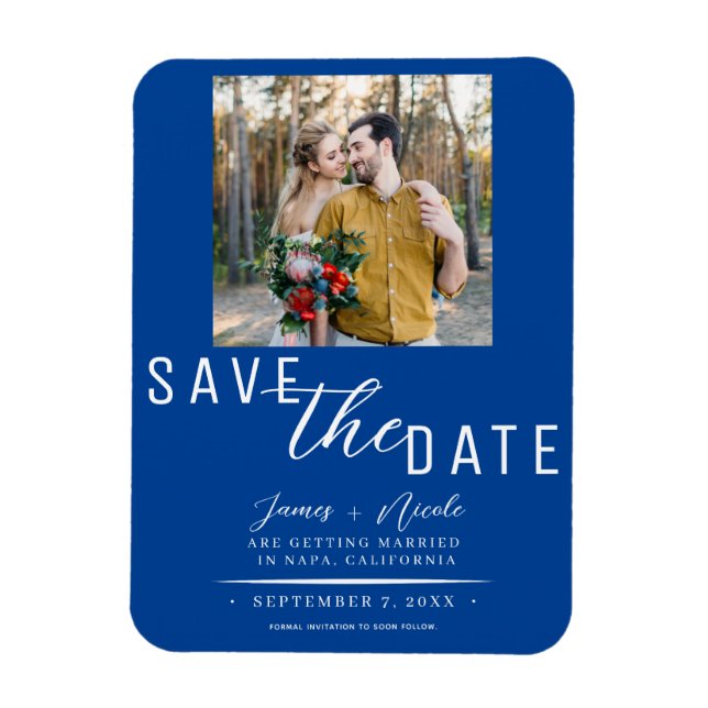 Deep Blue Save the Date Photo Wedding Magnet (Vertical)