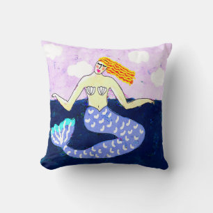 Deep Blue Sea Abstract Mermaid Art Cushion