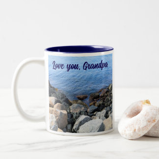 Deep Blue Sea Photo Rocky Seashore Best Grandpa Two-Tone Coffee Mug