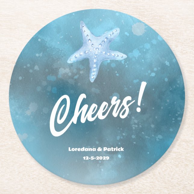 Deep Blue Sea Wedding  Round Paper Coaster (Front)