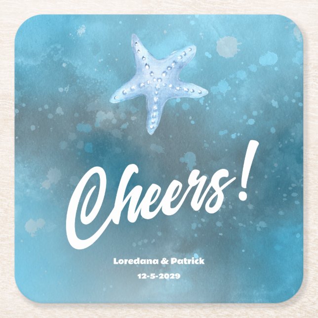 Deep Blue Sea Wedding  Square Paper Coaster (Front)