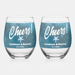 Deep Blue Sea Wedding Stemless Wine Glass