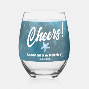 Deep Blue Sea Wedding  Stemless Wine Glass