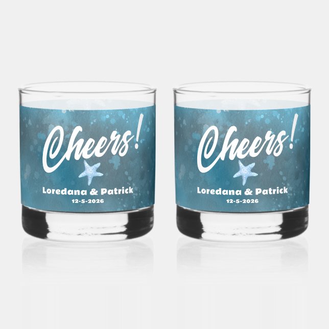 Deep Blue Sea Wedding  Whiskey Glass (Front)