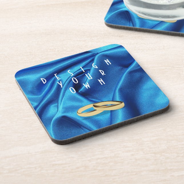 Deep Blue Silk Effect Wedding Drink Coaster (Left Side)
