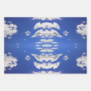 Deep Blue Sky White Fluffy Clouds, Photo Wrapping Paper Sheet