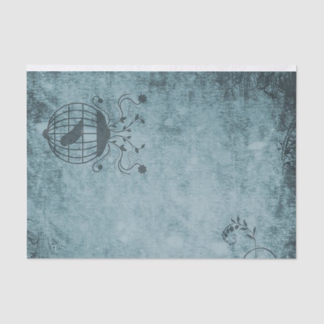 Deep Blue Steampunk Bird Cage Distressed Tissue Paper (Front)