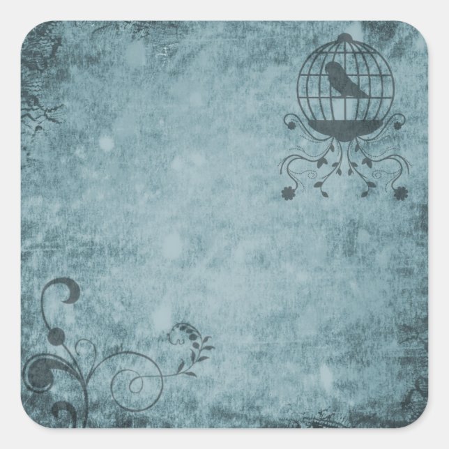 Deep Blue Steampunk Bird Cage Floral Stickers (Front)