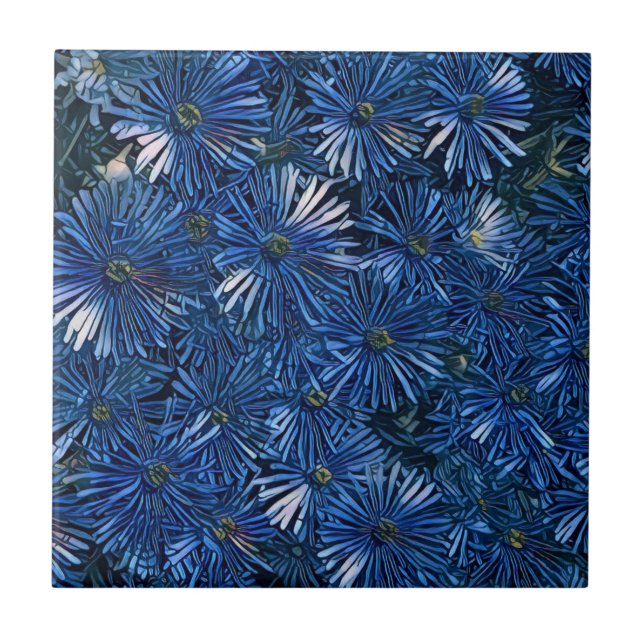 Deep Blue Stylised Flowers Ceramic Tile (Front)