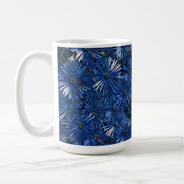 Deep Blue Stylised Flowers Tea / Coffee Mug (Left)