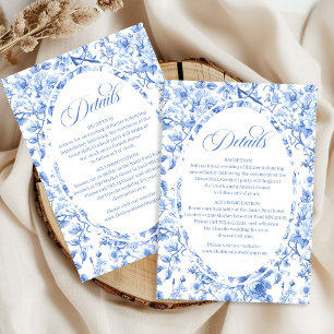 Deep blue toile floral wedding weekend details  enclosure card