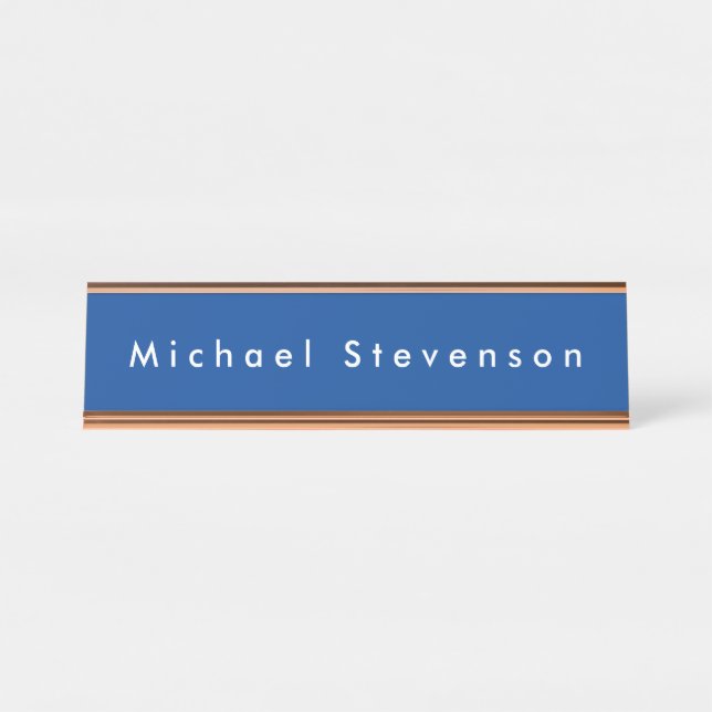 Deep Blue Trendy Modern Professional Desk Name Plate (Front)