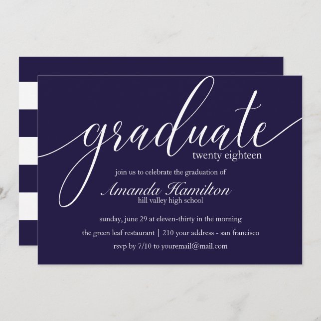 Deep Blue  typography Graduation Invitation (Front/Back)