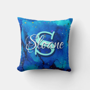 Deep Blue Underwater Alcohol Ink Cushion
