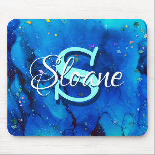 Deep Blue Underwater Alcohol Ink Painting Mouse Pad