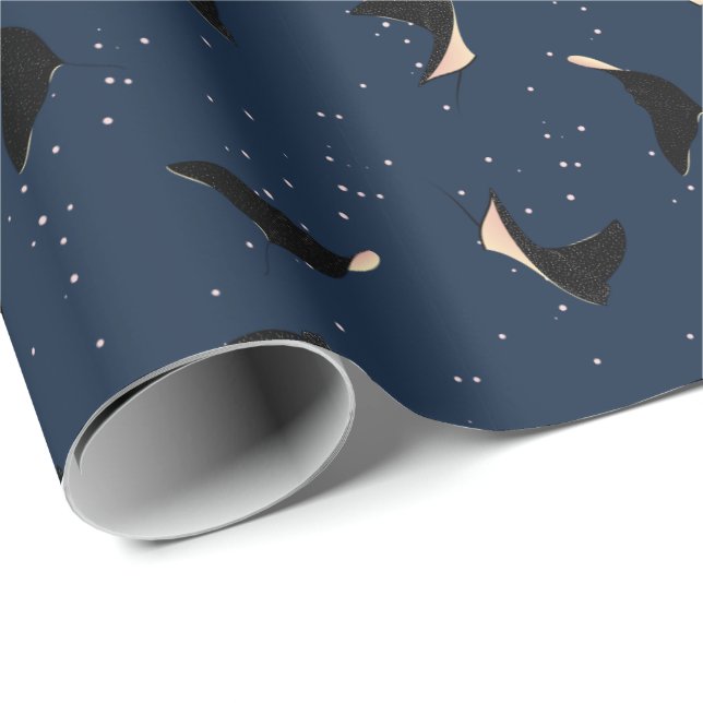 Deep Blue Underwater Spotted Sea Ray Fish Wrapping Paper (Roll Corner)