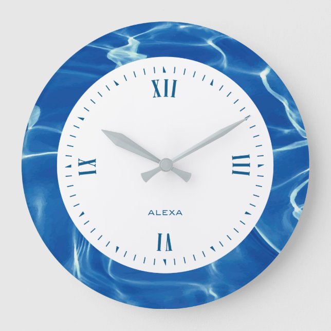 Deep blue water reflections large clock (Front)
