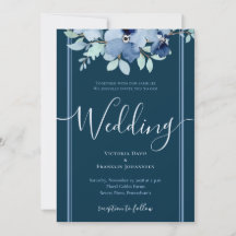 Deep blue watercolor floral elegant wedding