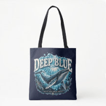 DEEP BLUE Whale Ocean Adventure Tote Bag