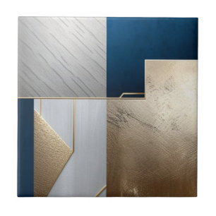 Deep blue, white and golden geometric ceramic tile
