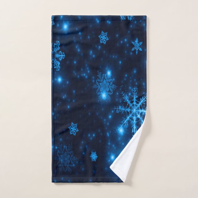 Deep Blue with Bright Snowflakes Hand Towel (Hand Towel)