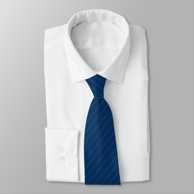 Deep Blue with Charcoal Grey Pinstripes Tie (Tied)