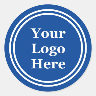 Deep Blue with Double White Border Your Logo Here Classic Round Sticker