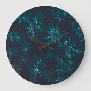 Deep Blue Zen Water Lilies Large Clock