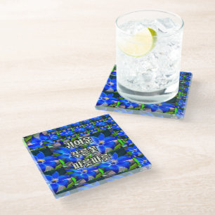 Deep Bluish Flowers Pattern Glass Coaster