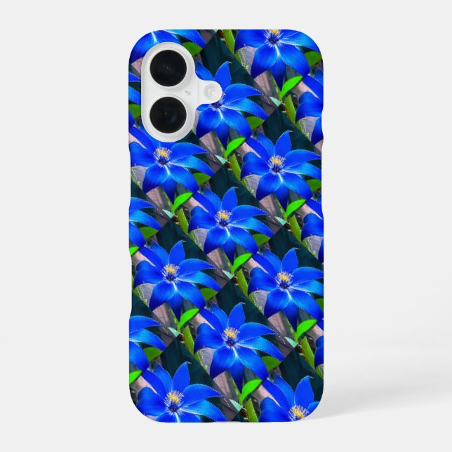 Deep Bluish Flowers Pattern iPhone 16 Case (Back)