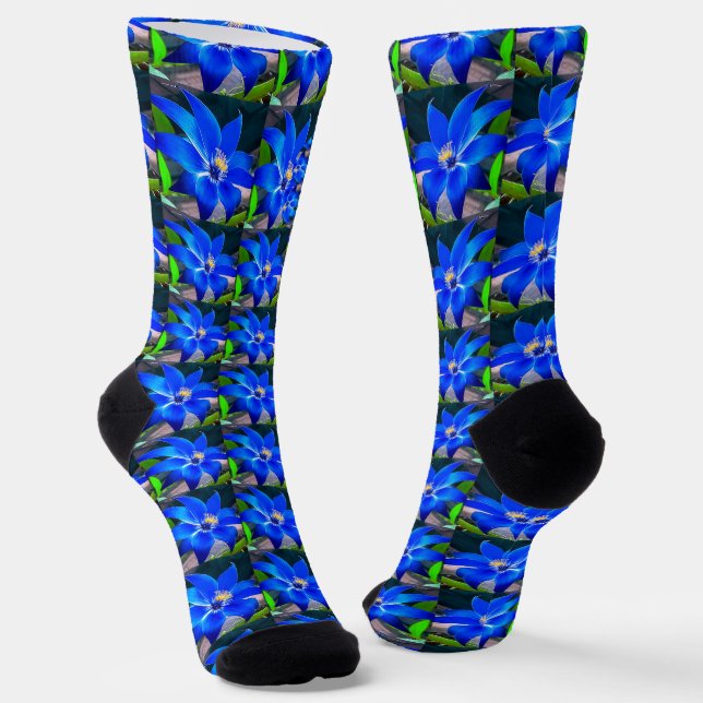 Deep Bluish Flowers Pattern Socks (Angled)