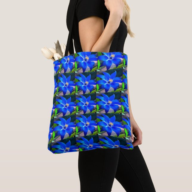 Deep Bluish Flowers Pattern Tote Bag (Close Up)