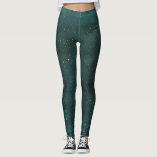 Deep Bluish Green Night Sky Pattern With Tiny Star Leggings