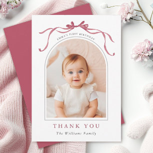 Deep Blush Pink Bow Simple Birthday Photo  Thank You Card