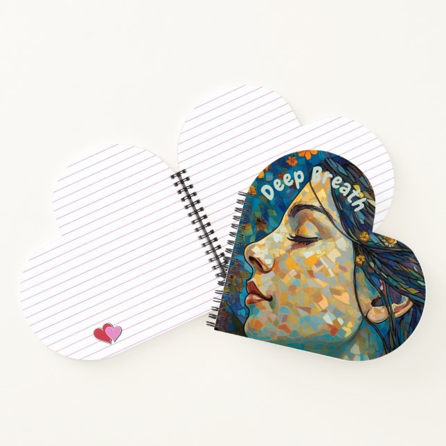 Deep Breath, Motivational quote, blue and gold.  Notebook (Inside)