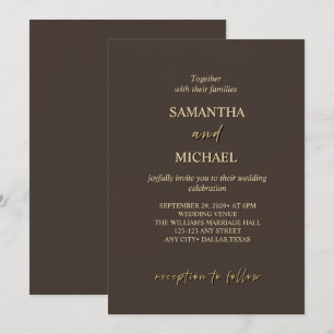 Deep Brown and Gold Elegant Wedding Invitation