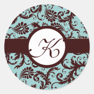 Deep Brown Damask Vintage Floral Wedding Stickers