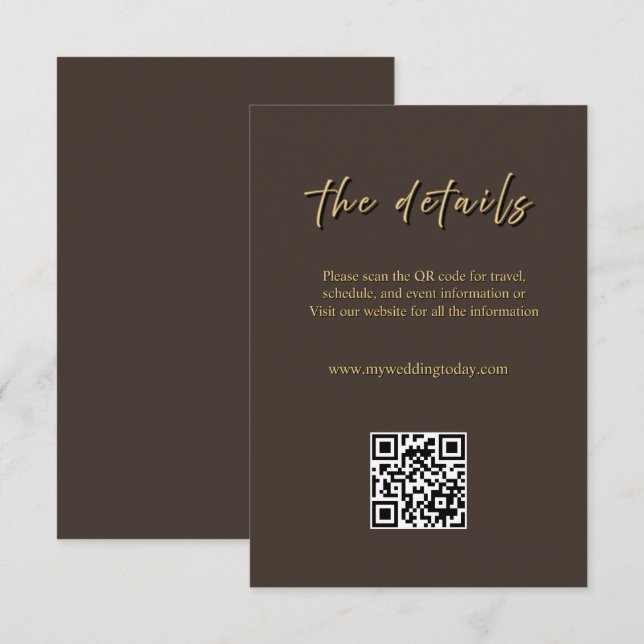Deep Brown & Gold Wedding Enclosure Card (Front/Back)