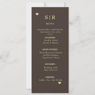 Deep Brown & Gold Wedding Menu — Minimalist Luxury Invitation