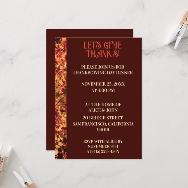 Deep Brown Thanksgiving Dinner Autumn Feast  Invitation (Front/Back In Situ)