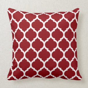 Deep Burgundy and White Quatrefoil Pattern Cushion
