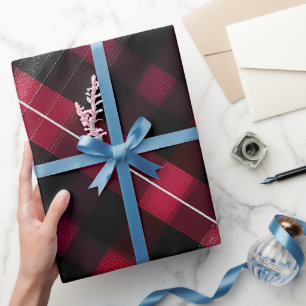 Deep Burgundy Black Wine Dark Red Plaid Pattern Wrapping Paper