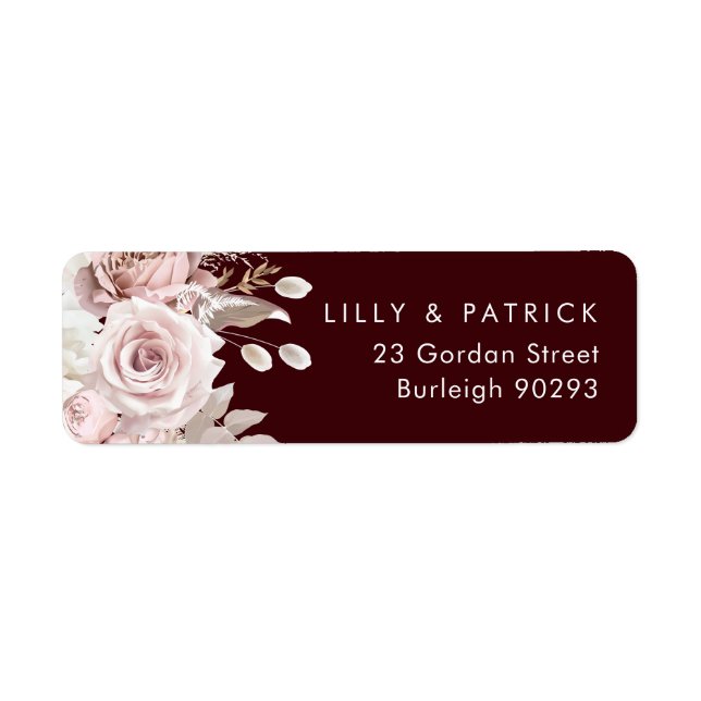 Deep Burgundy Blush Modern Wedding Return Address Label (Front)