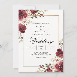 Deep Burgundy Botanical Arch Wedding Invitation
