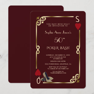 Deep Burgundy Casino Night Gatsby 50th Birthday Invitation