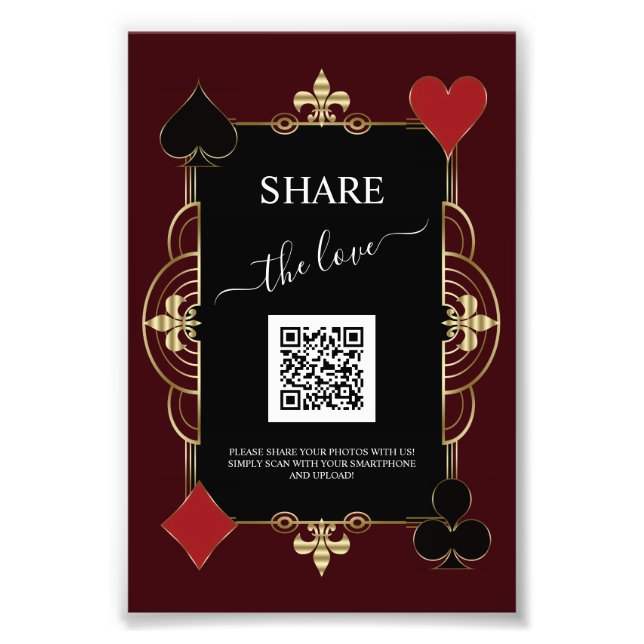 Deep Burgundy Casino Share Photo QR Code Wedding  Print (Front)