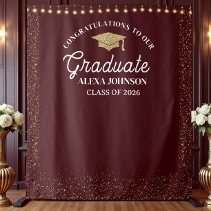 Deep Burgundy Class Of 2026 Graduation Backdrop Tapestry