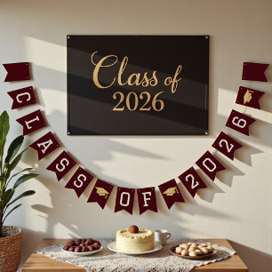 Deep Burgundy Class Of 2026 Graduation Party Bunting